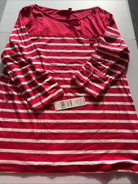 Woman’s Elle Striped Red and White Long Sleeve Top, Size XL NWT
